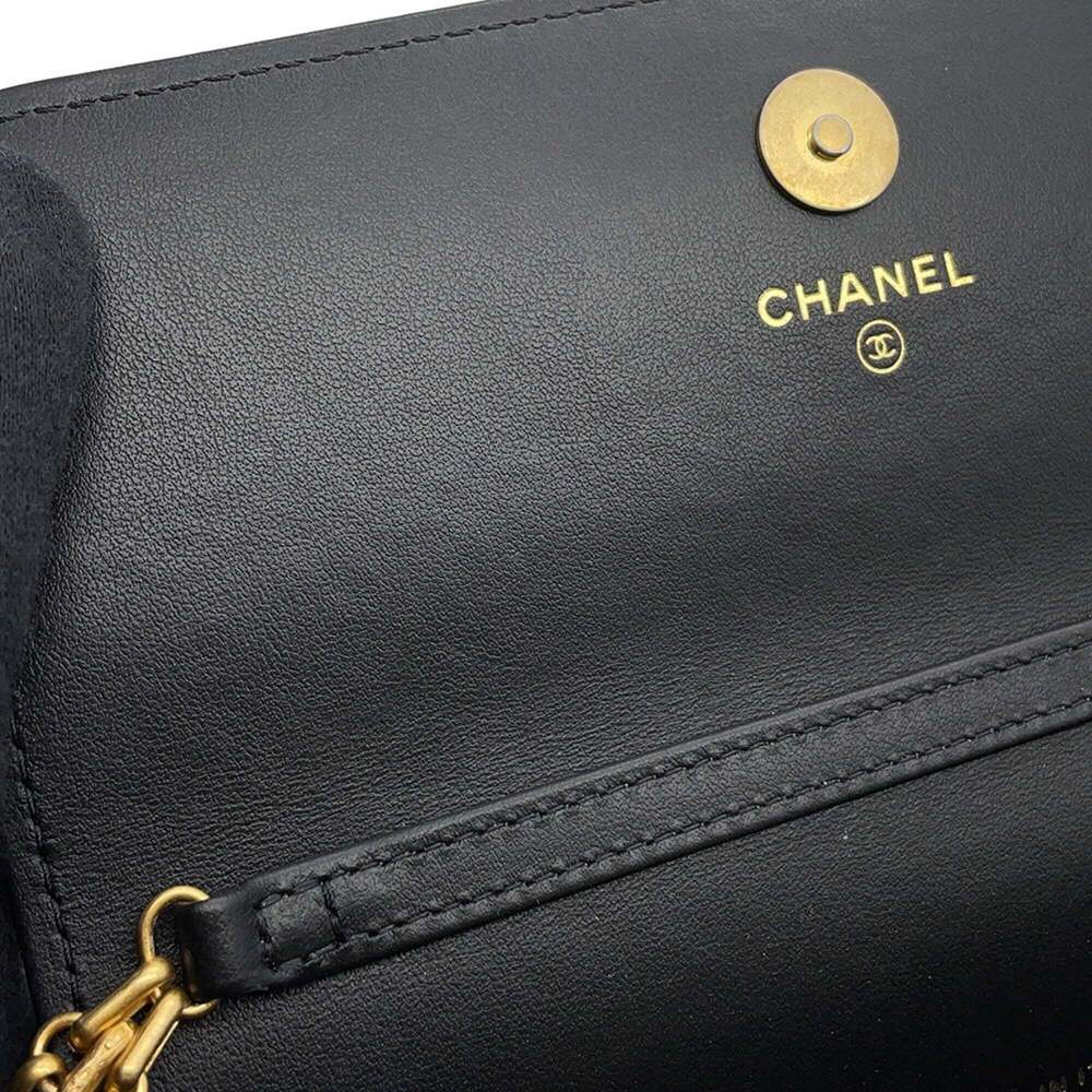 CHANEL Authentic Black Leather Logo Wallet - Picture 7 of 14